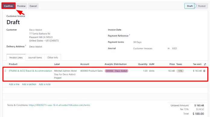 Reinvoice expenses to customers — Tài liệu Odoo 17.0